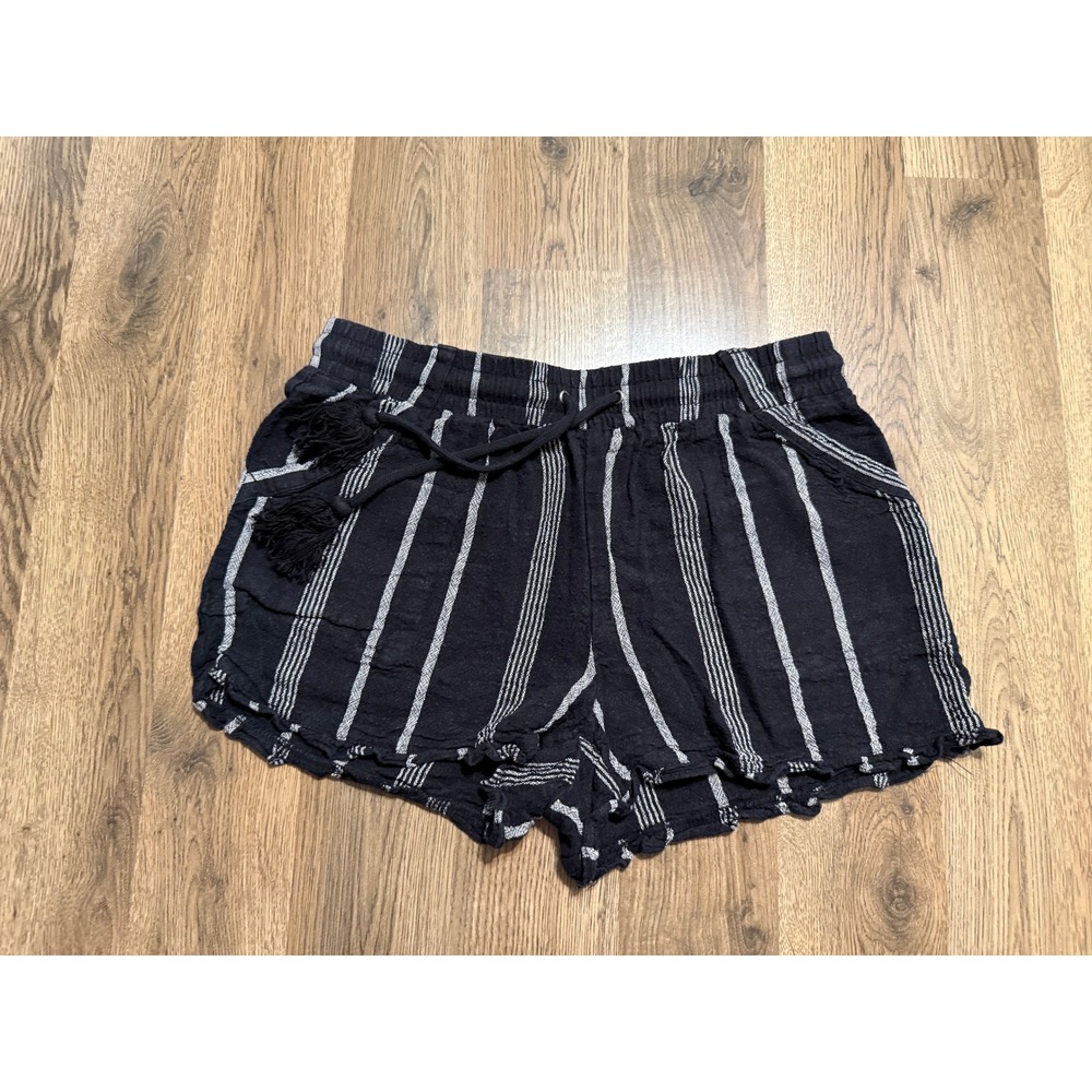 SO Shorts Women's Size Large White Black Striped Tie Waist Casual